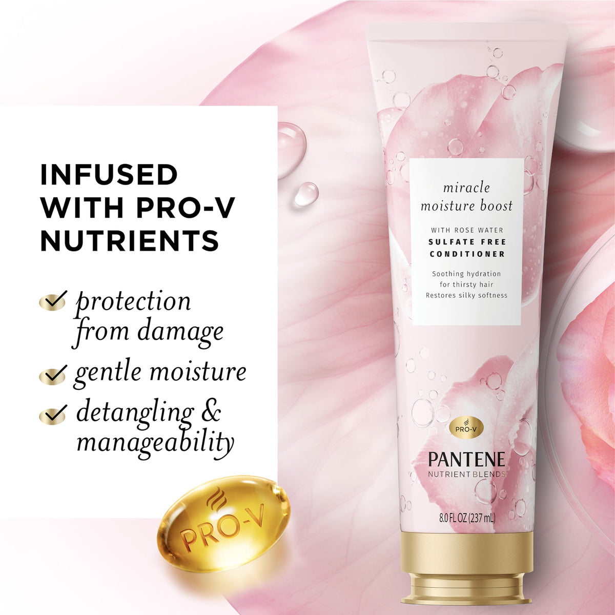 Pantene Nutrient Blends Miracle Moisture Boost Rose Water Conditioner for Dry Hair, Sulfate Free, 8 Fl Oz Beauty & Personal Care Pantene