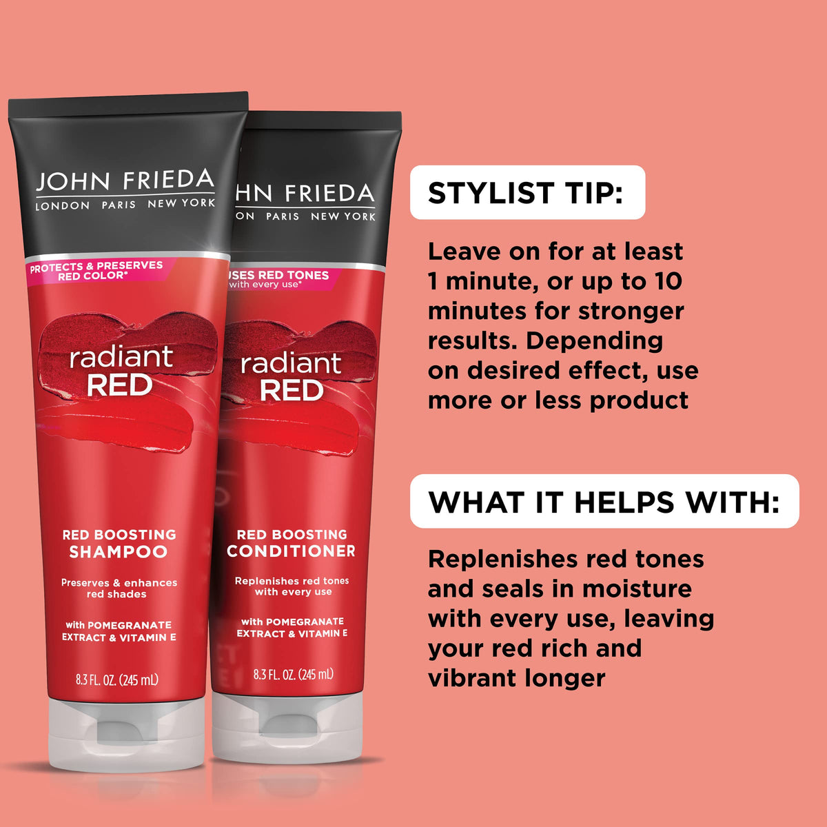 John Frieda Radiant Red, Boosting Conditioner, Hydrates and Enhances Red Tones with Pomegranate Extract and Vitamin E for Natural or Color-Treated Red