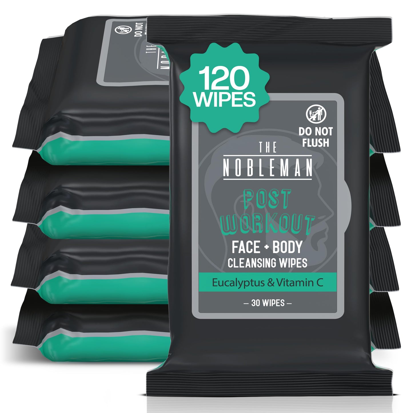 The Nobleman 4-Pack Face + Body Cleansing Wipes: 4 Post Workout Packs with Eucalyptus and Vitamin C (120 Ct.) Beauty & Personal Care The Nobleman