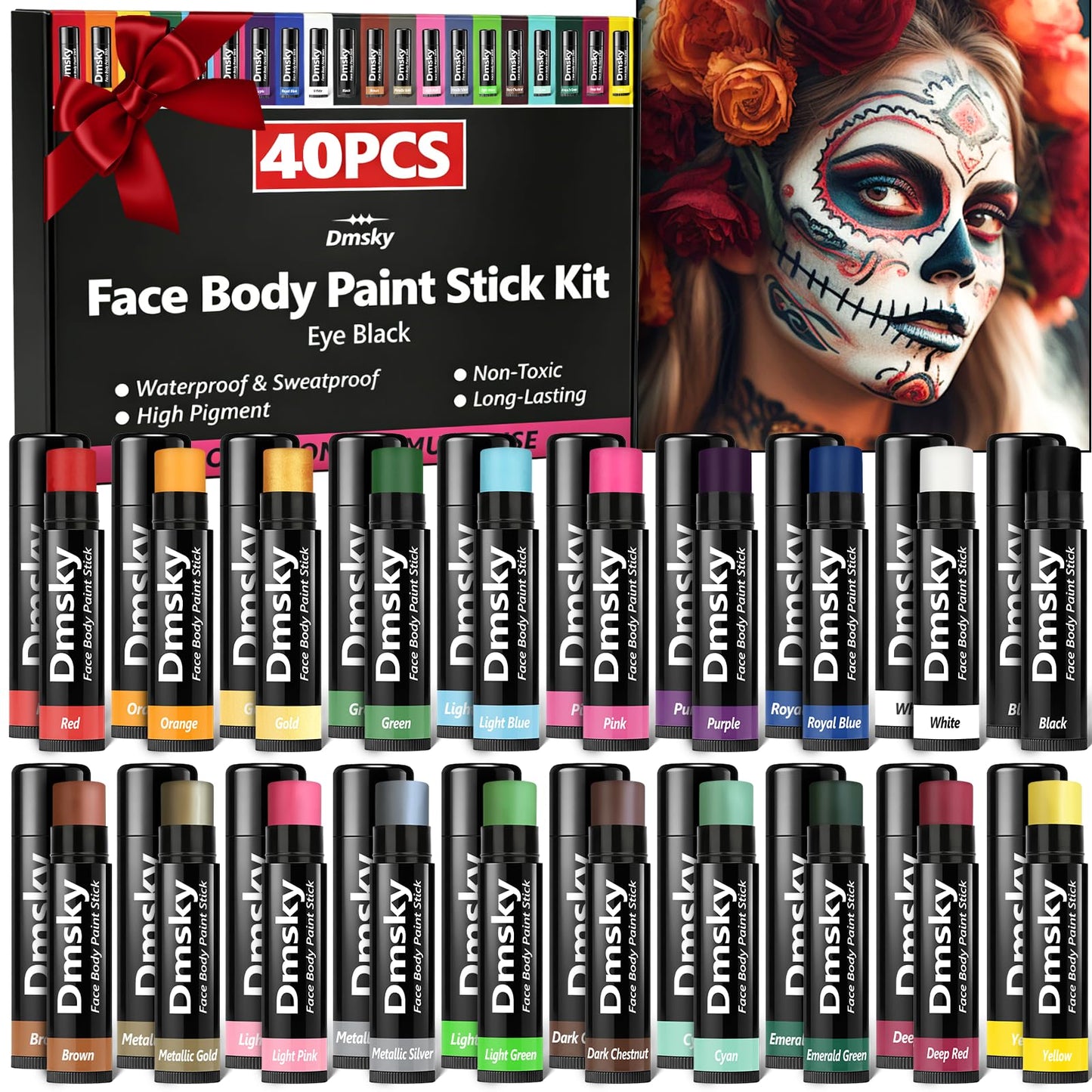 Dmsky 40 Packs Eye Black Sports Stick for Football, Baseball, Softball-Anti-Glare Face Body Paint Stick Kit,Water-Proof Eye Sports Paint Sticks,20 Beauty & Personal Care Dmsky