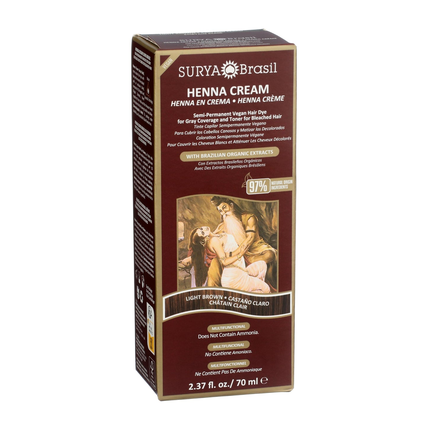 Surya Brasil Light Brown Natural Henna Cream Hair Color Treatment for Gray Hair Coverage, Deep Conditioning Semi Permanent Hair Dye, 2.37 oz / 70 ml Beauty & Personal Care Surya Brasil