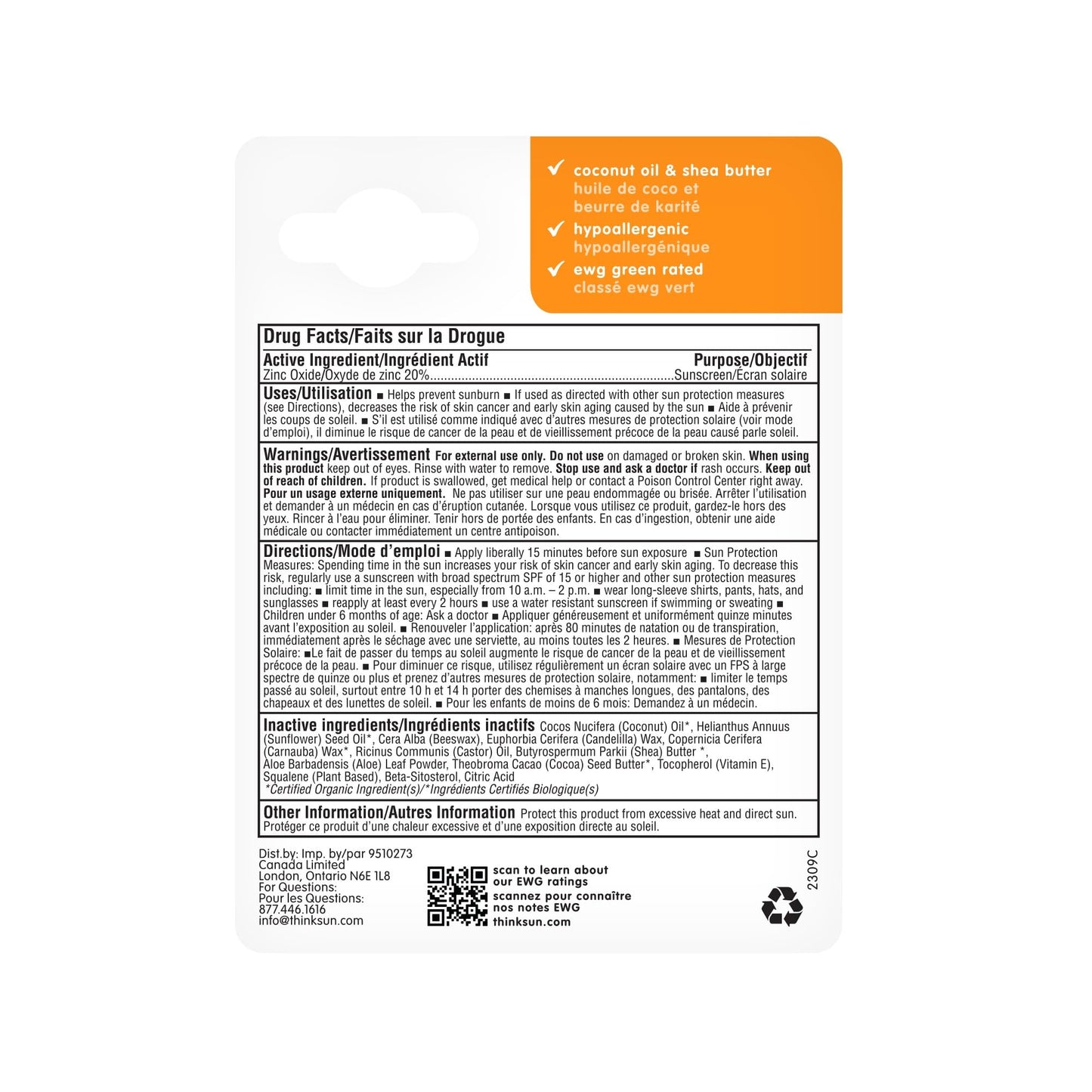 thinkbaby Sunscreen Stick, White/Orange, 0.64 Ounce (2 pack) Beauty & Personal Care THINK