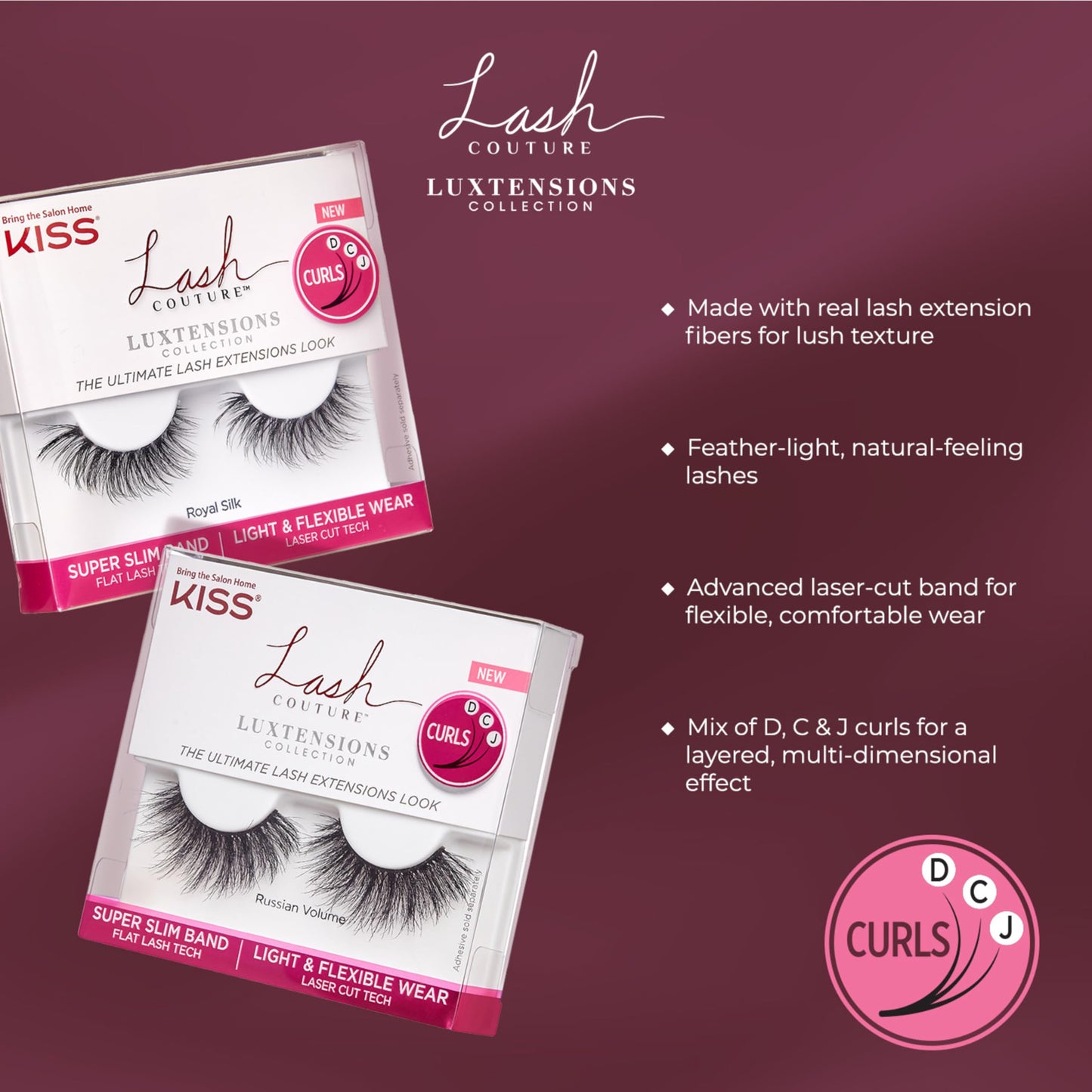 KISS Lash Couture LuXtensions Collection False Eyelashes, Flat Lash Technology, Super Slim Lash Band, Real Lash Extension Fibers, Reusable, Style Beauty & Personal Care KISS