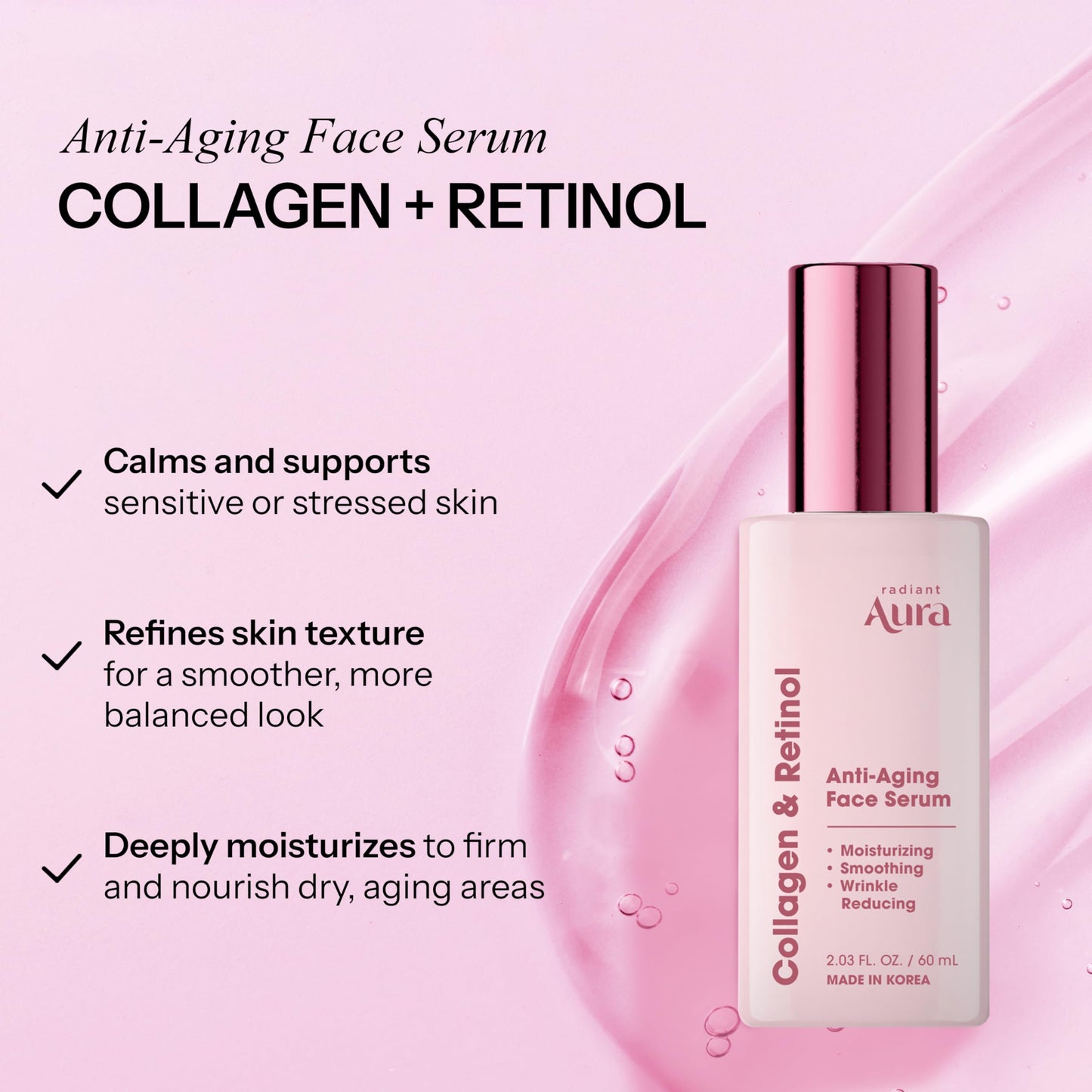 Radiant Aura Collagen & Retinol Serum For Face - Dermatologist Tested, Anti Aging, Korean Skin Care - Firming, Hydrating, Fast-Absorbing, Smoothing Beauty & Personal Care Radiant Aura