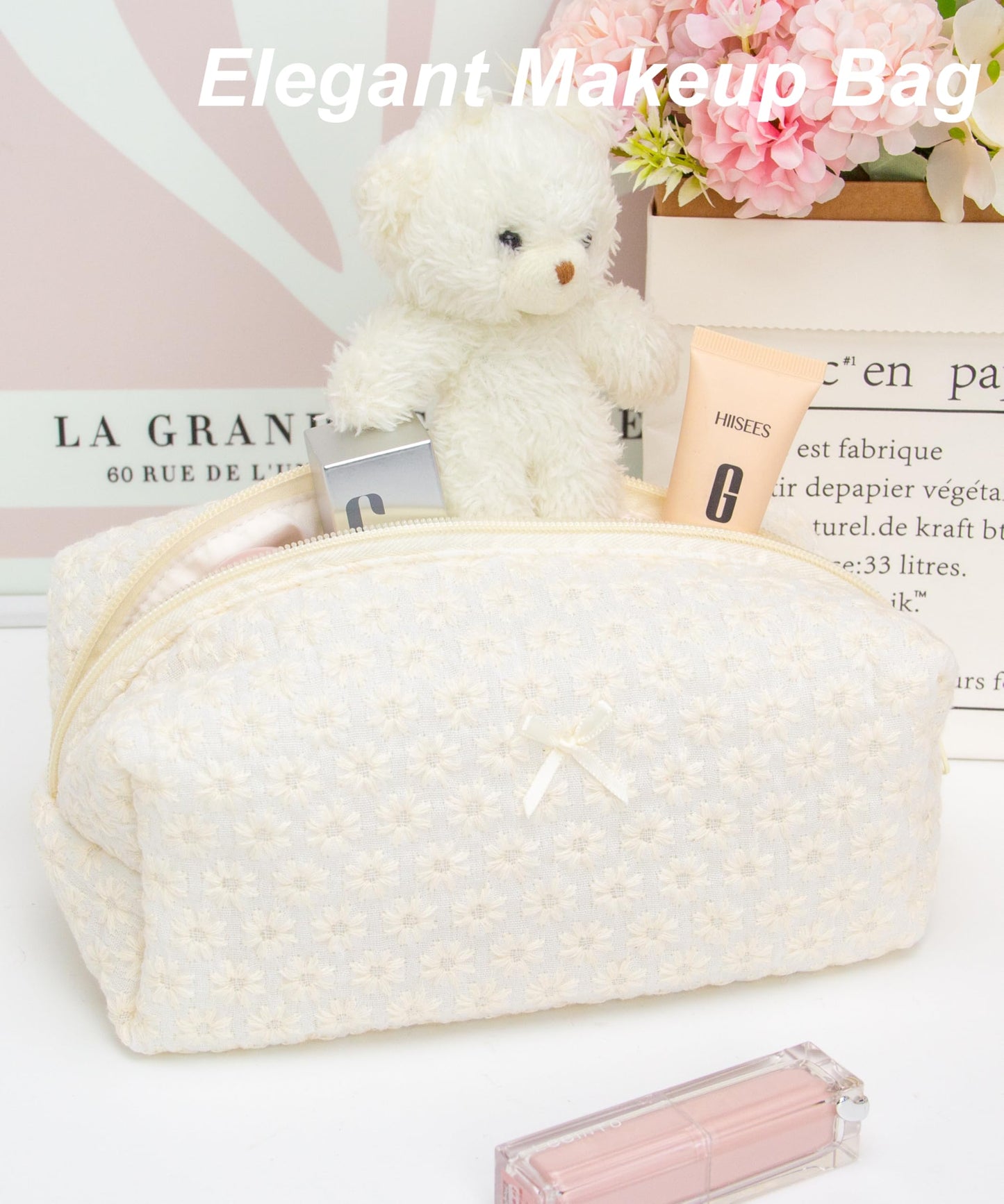 Cozy Makeup Bag for Women,Zipper Cosmetic Pouch,Embroidery Daisy,6 Pack Beauty and Personal Care PAZIMIIK