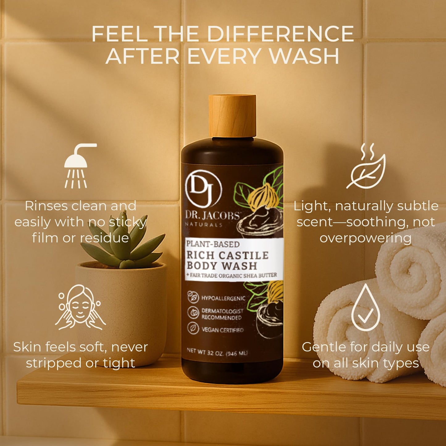 Dr. Jacobs Naturals Pure Castile Soap Liquid Body Wash, Shea Butter - Plant Based Soap Infused with Vitamin E and Aloe Vera to Moisturize Dry Beauty & Personal Care DR.JACOBS NATURALS