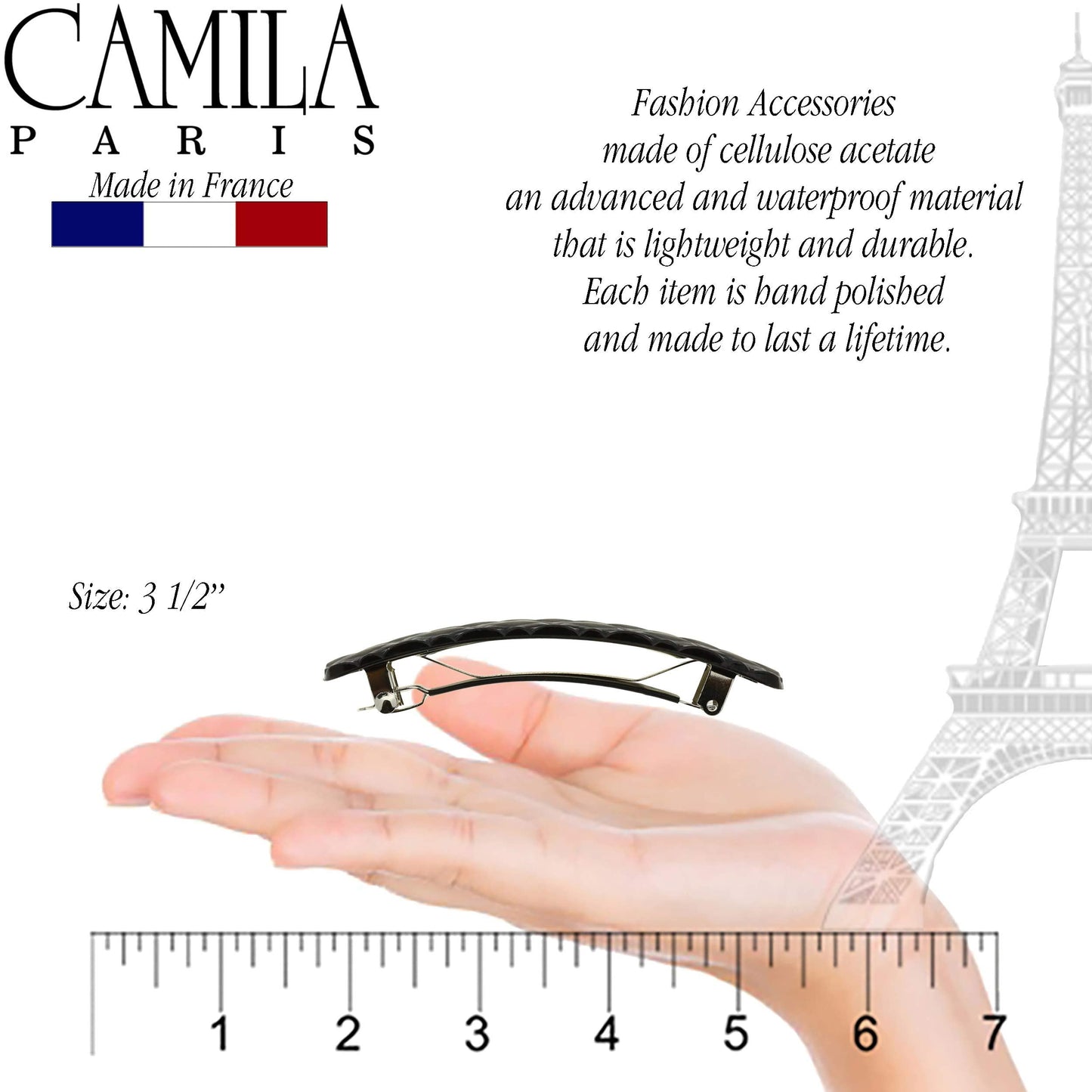 Camila Paris CP2650 French Hair Barrette Clip for Girls, Black, Rubberized Metal Closure Strong Hold Grip Hair Clips for Women, No Slip and Durable Beauty & Personal Care Camila