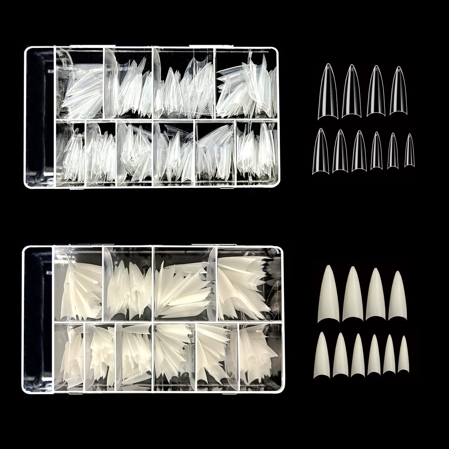 Vivace 2PACK Natural/Clear Stiletto 500 Acrylic False Fake Gel Nail Tips (Total 1000Tips) 10Sizes With Clear Acrylic Case For Nail Salon Nail Shop Beauty & Personal Care Vivace