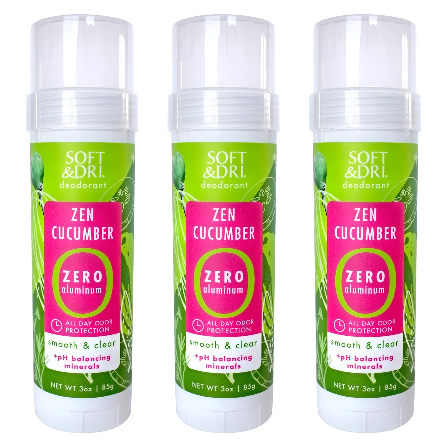 Soft & Dri Zen Cucumber Aluminum Free Deodorant, 3 oz, Smooth and Clear Stick, pH Balancing Minerals, 3 Pack Beauty and Personal Care Soft & Dri