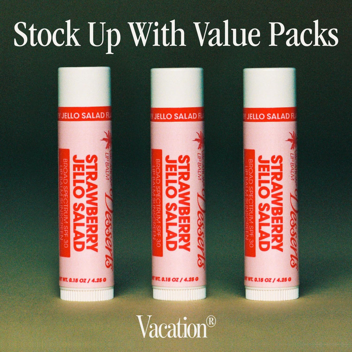Vacation Strawberry Jello Salad SPF 30 Lip Balm, Hydrating Sunscreen for Lips, Water-Resistant, Lightweight, Transparent Sheen, Vegan Formula Made Beauty & Personal Care VACATION