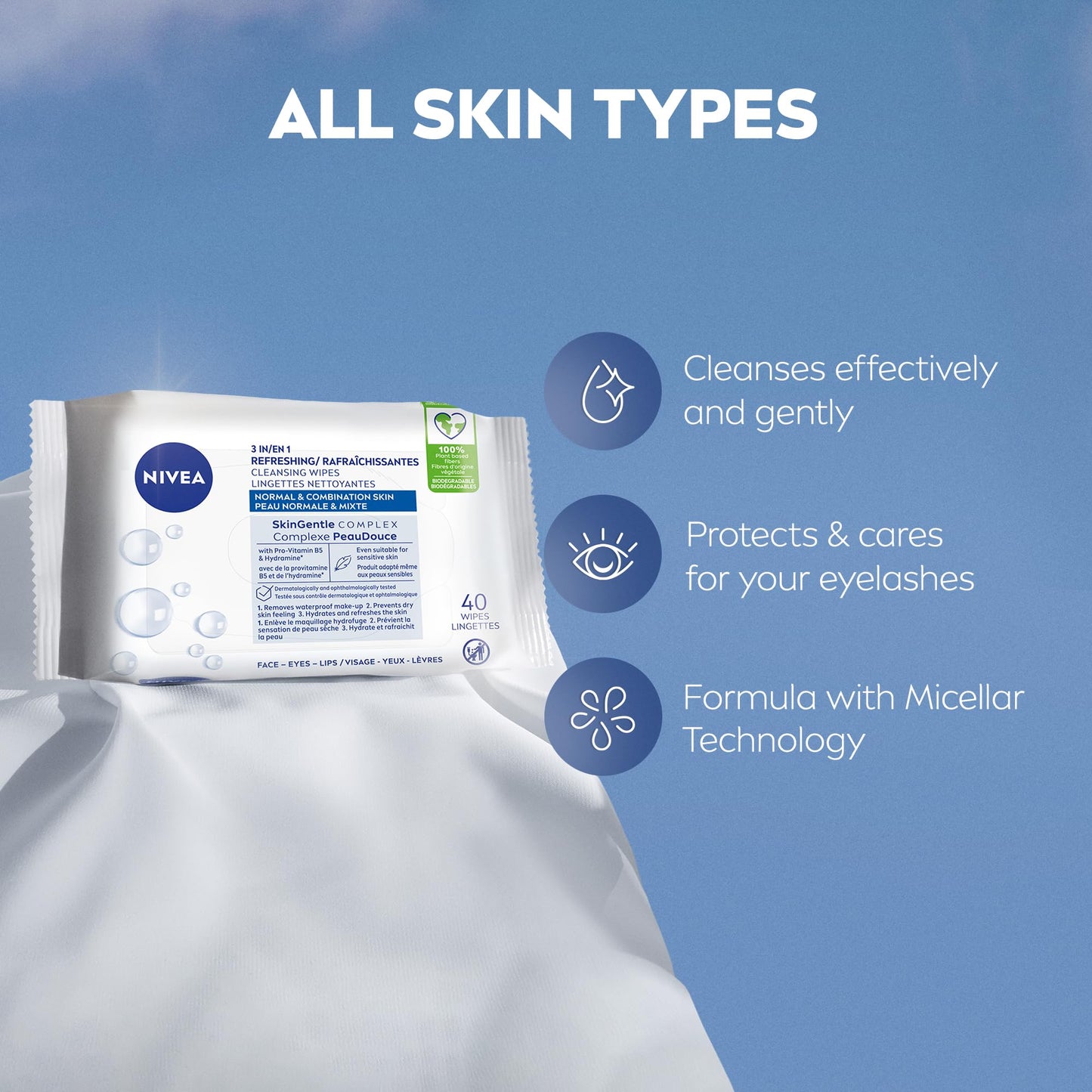 NIVEA 3-in-1 Refreshing Face Cleansing Wipes (40 Count), Normal/Combination Skin, Biodegradable, Plant-Based Fibres, Makeup Remover, Dermatologically Beauty & Personal Care NIVEA
