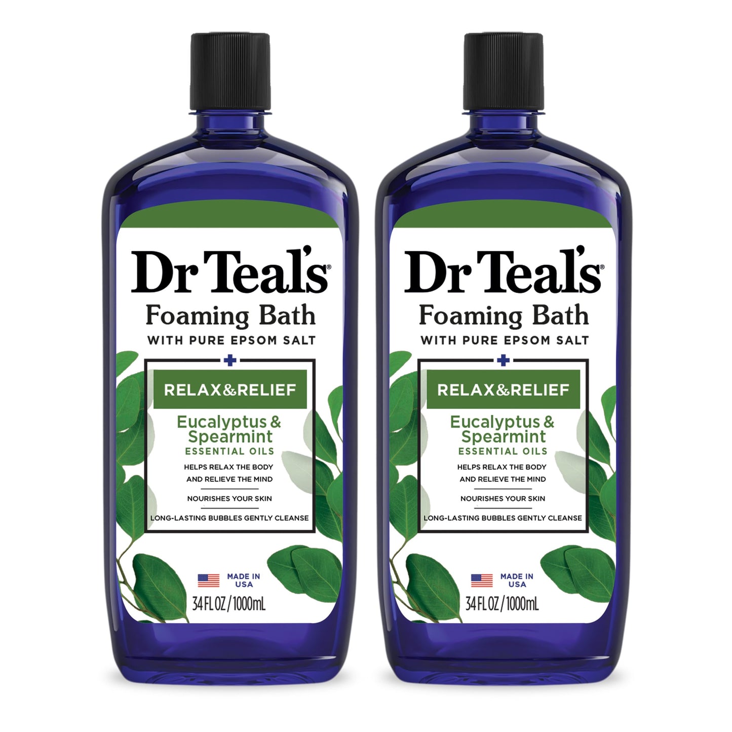 Dr Teal's Foaming Bath with Pure Epsom Salt, Relax & Relief with Eucalyptus & Spearmint, 34 fl oz (Pack of 2) Beauty and Personal Care Dr Teal's