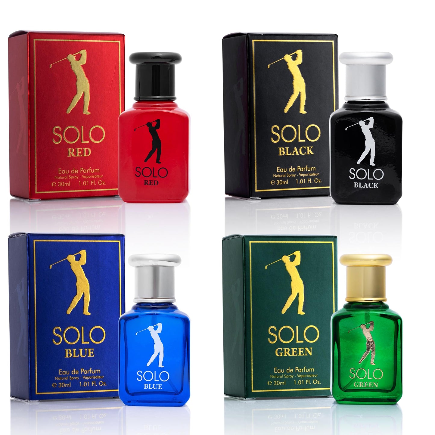 NovoGlow Solo 4-Piece Mini Fragrance Set for Men EDP - Solo Red, Blue, Black & Green - Combination of Woody, Citrus & Spicy Scents - Suitable For All Beauty & Personal Care NovoGlow