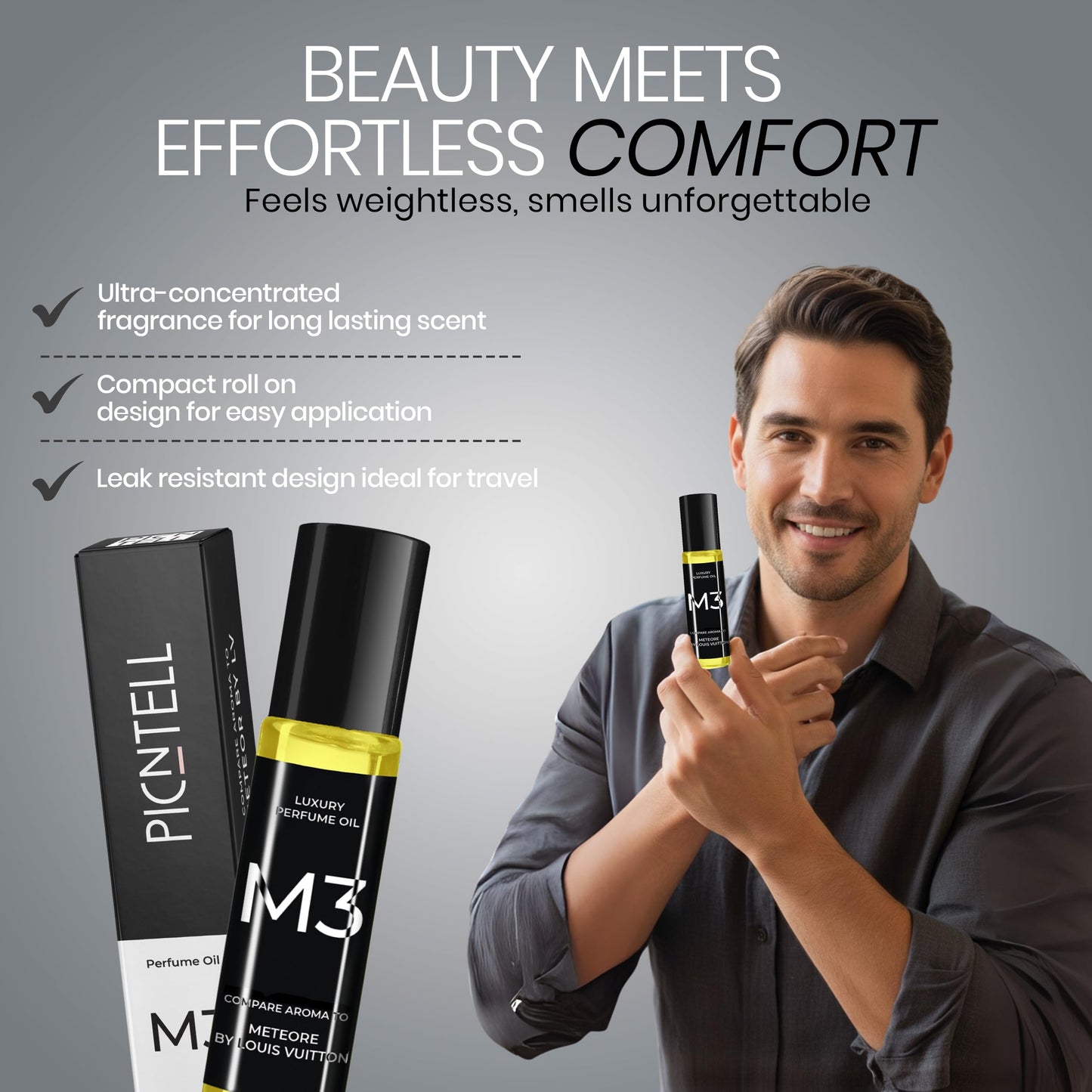 PICNTELL M Series Impression Perfume Oil Roll on - Travel Friendly Cologne for Men Formula Based on Iconic Designer & Luxury Scents, Long Lasting Beauty & Personal Care PICNTELL