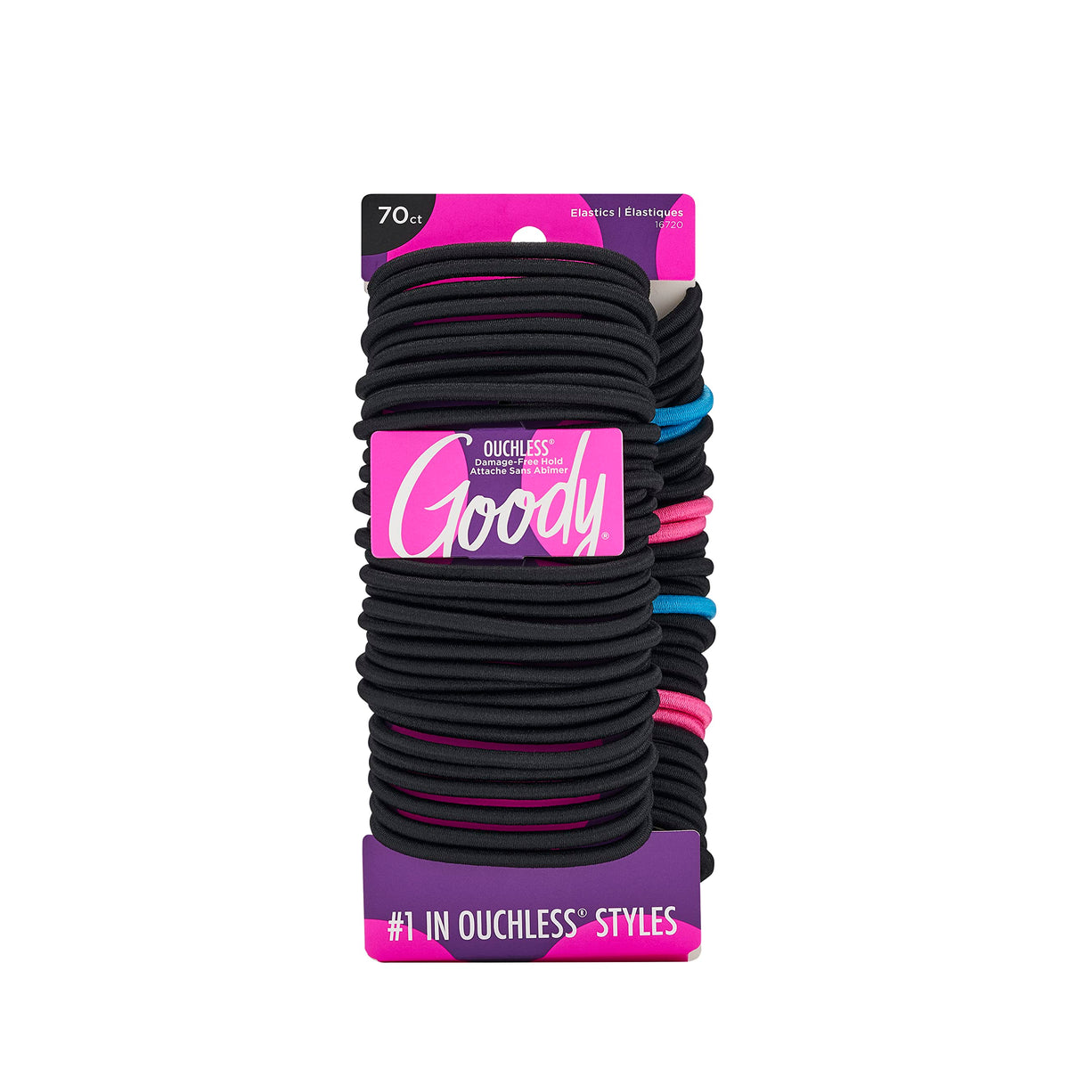 Goody Ouchless Elastics Value Pack, Black & Bright, 70ct