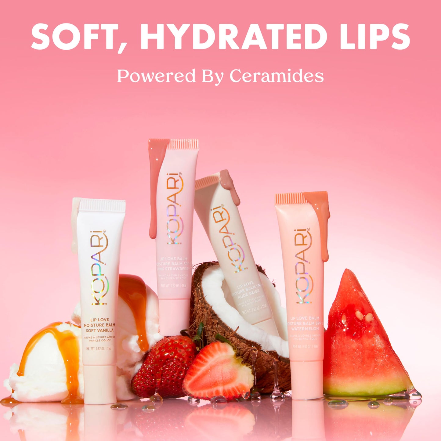 Kopari Lip Love Moisture Balm in Pink Strawberry SPF 30-100% Mineral Zinc Oxide Lip Sunscreen, Ceramide Hydrating Tinted Lip Balm, Clean Vegan Beauty and Personal Care Kopari