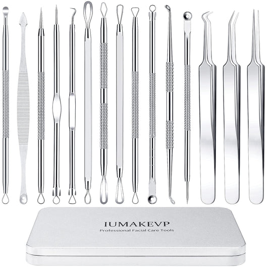 Pimple Popper Tool Kit, IUMAKEVP 15 PCS Professional Stainless Steel Blackhead Remover Comedone Extractor Tools for Removing Zit on Face - Acne Beauty and Personal Care IUMAKEVP Default Title