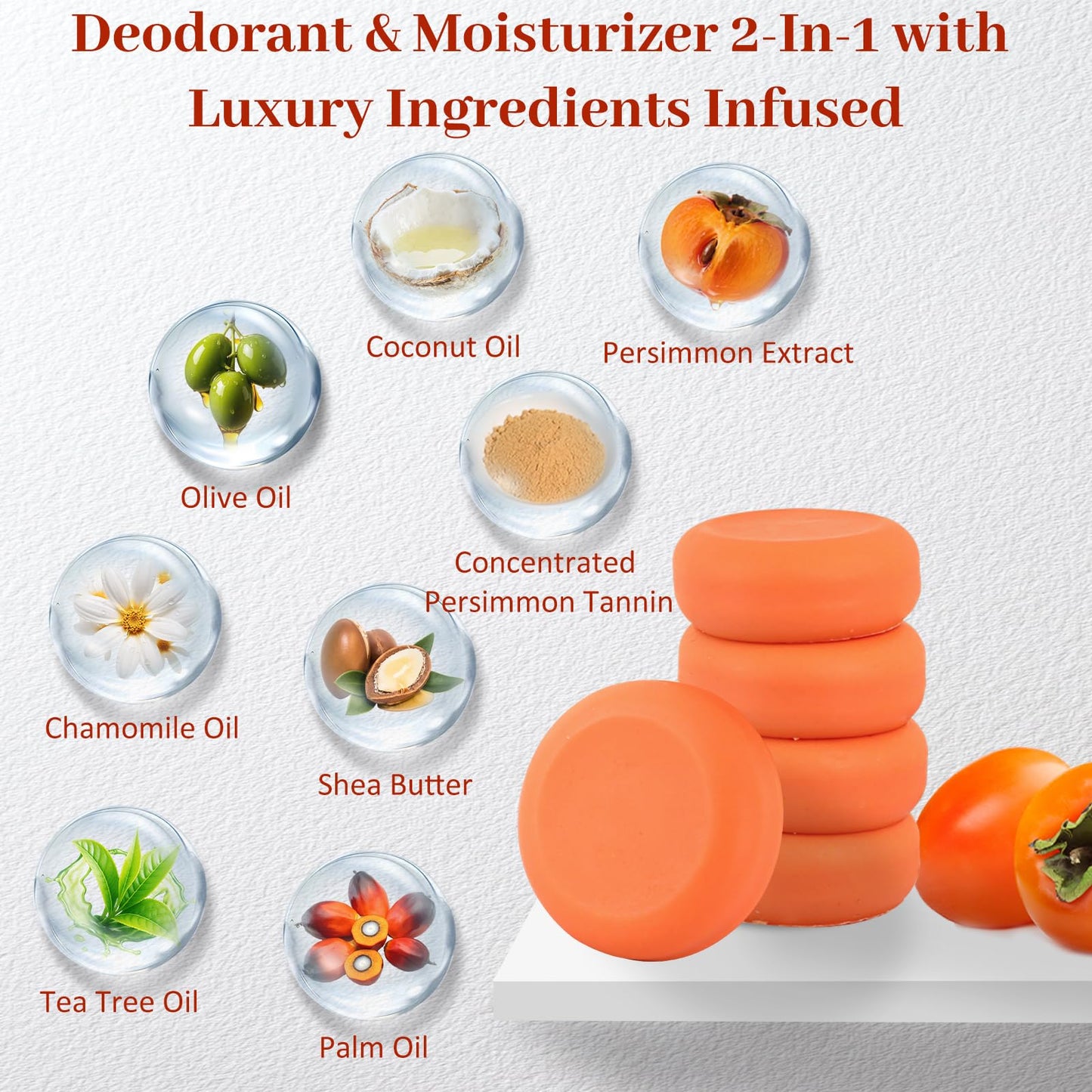 14 Pack Persimmon Soap Bar for Body Odor, Natural Deodorizing Persimmon Travel Soap Individually Wrapped, Handmade and Cold Process, Fragrance Free Beauty & Personal Care Umpeimvon