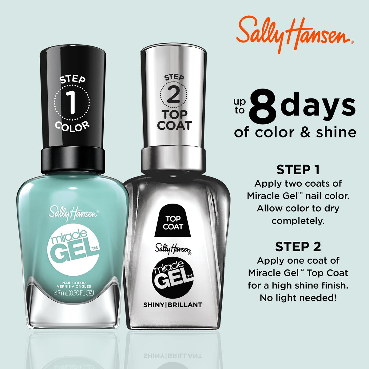 Sally Hansen Miracle Gel Salon Quality Nail Polish | Gel-Like Formula, Two-Step System, No UV Light Needed, Long Lasting | Opaque, Glossy | 709
