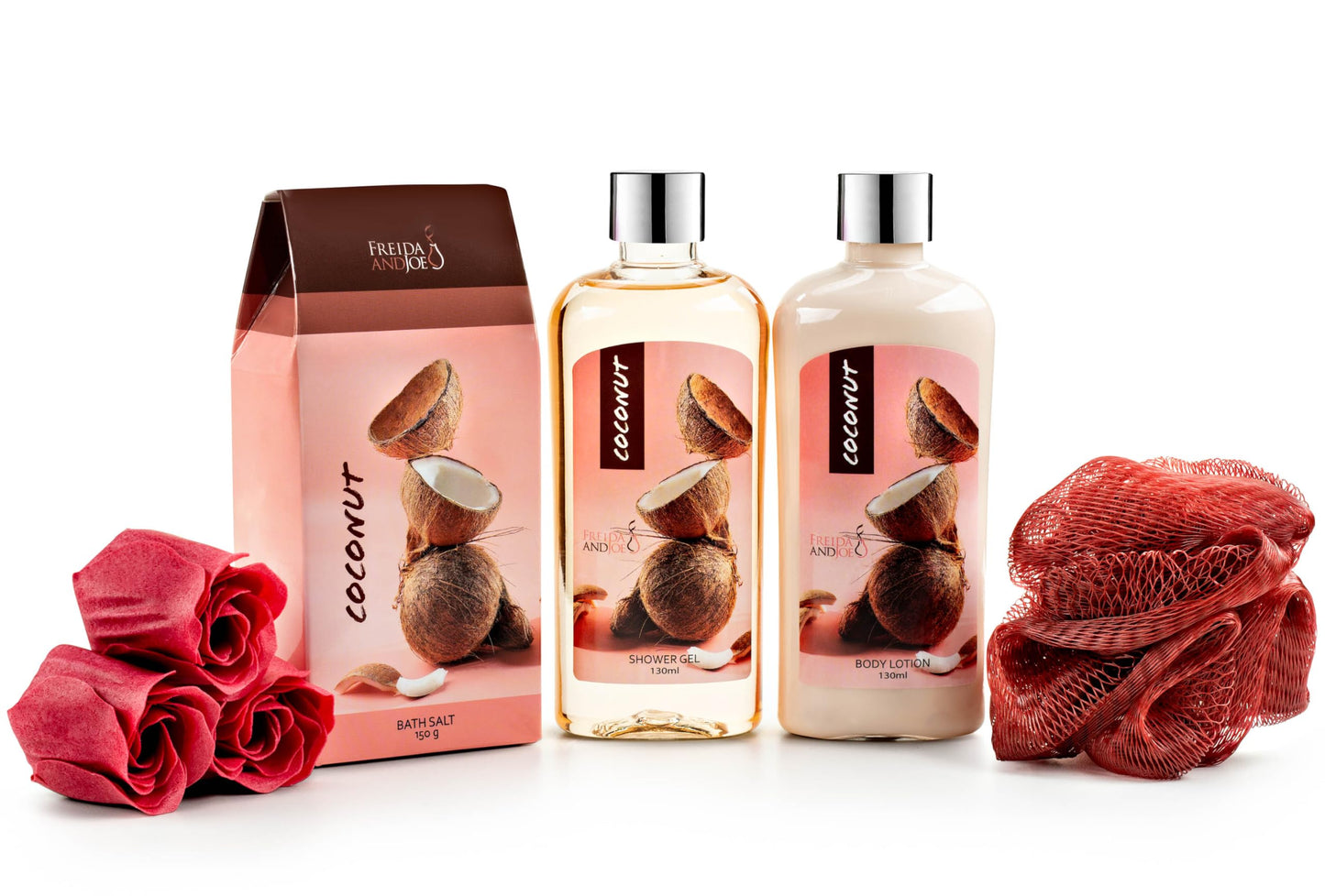 Coconut Spa with Wicker Gift Basket Bath & Body Set, Pink & Brown Beauty and Personal Care Freida and Joe