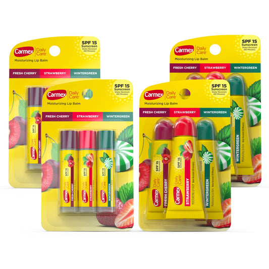 Carmex Daily Care Moisturizing Lip Balm with SPF 15, Multi-Flavor Lip Balm Pack, 12 Count (6 Tubes, 6 Sticks) Beauty & Personal Care Carmex
