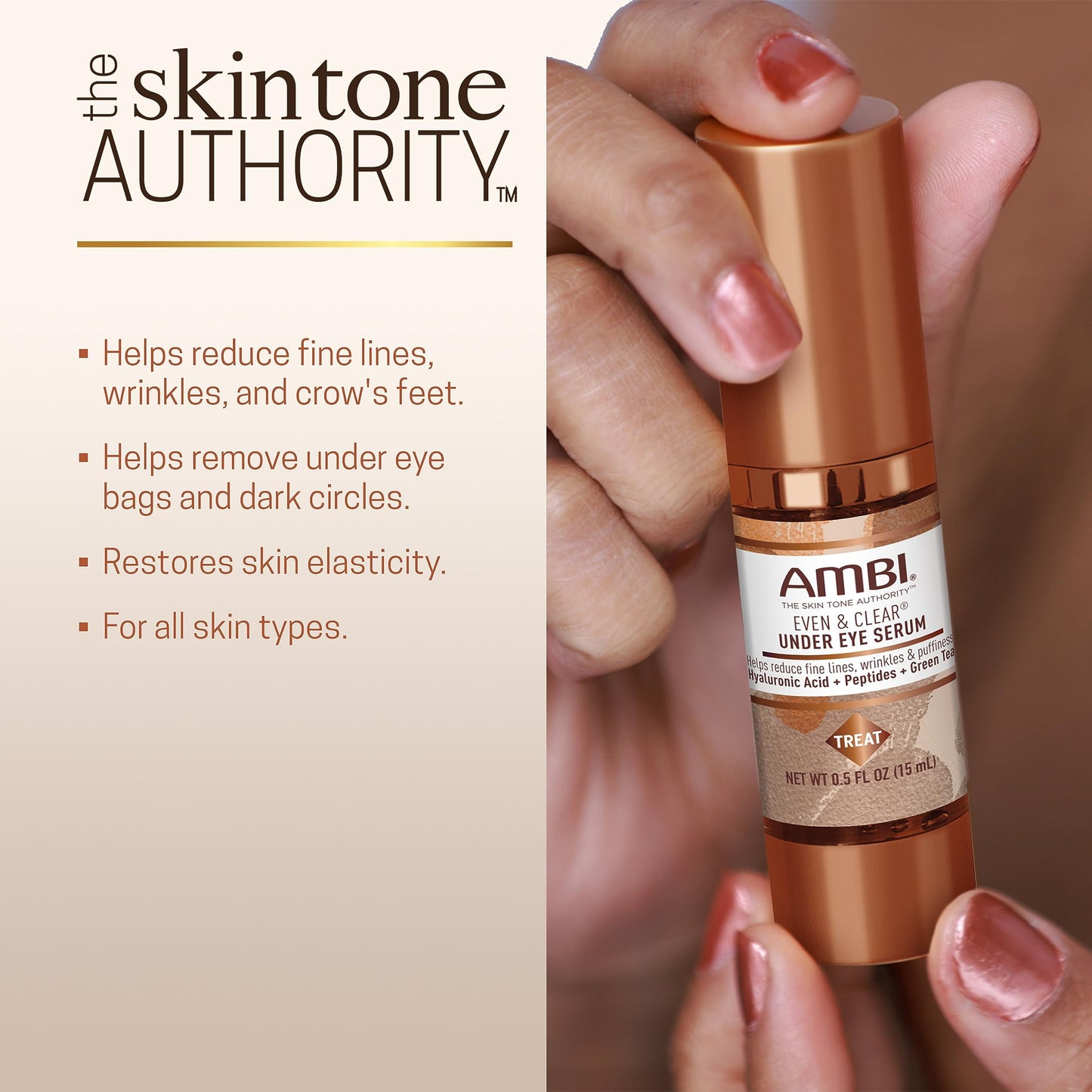 Ambi Even & Clear Under Eye Serum for All Skin Types; Anti Aging Formula features Peptides, Hyaluronic Acid, and Vitamin A to help Reduce Fine Lines Beauty & Personal Care Ambi