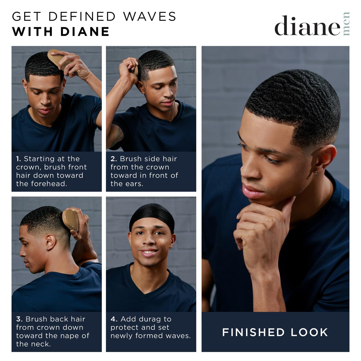 Diane Reinforced Boar Bristle Club Wave Brush for Men and Barbers - Hard Bristles for Thick to Coarse Hair - Use for Detangling, Smoothing, Wave Beauty & Personal Care Diane