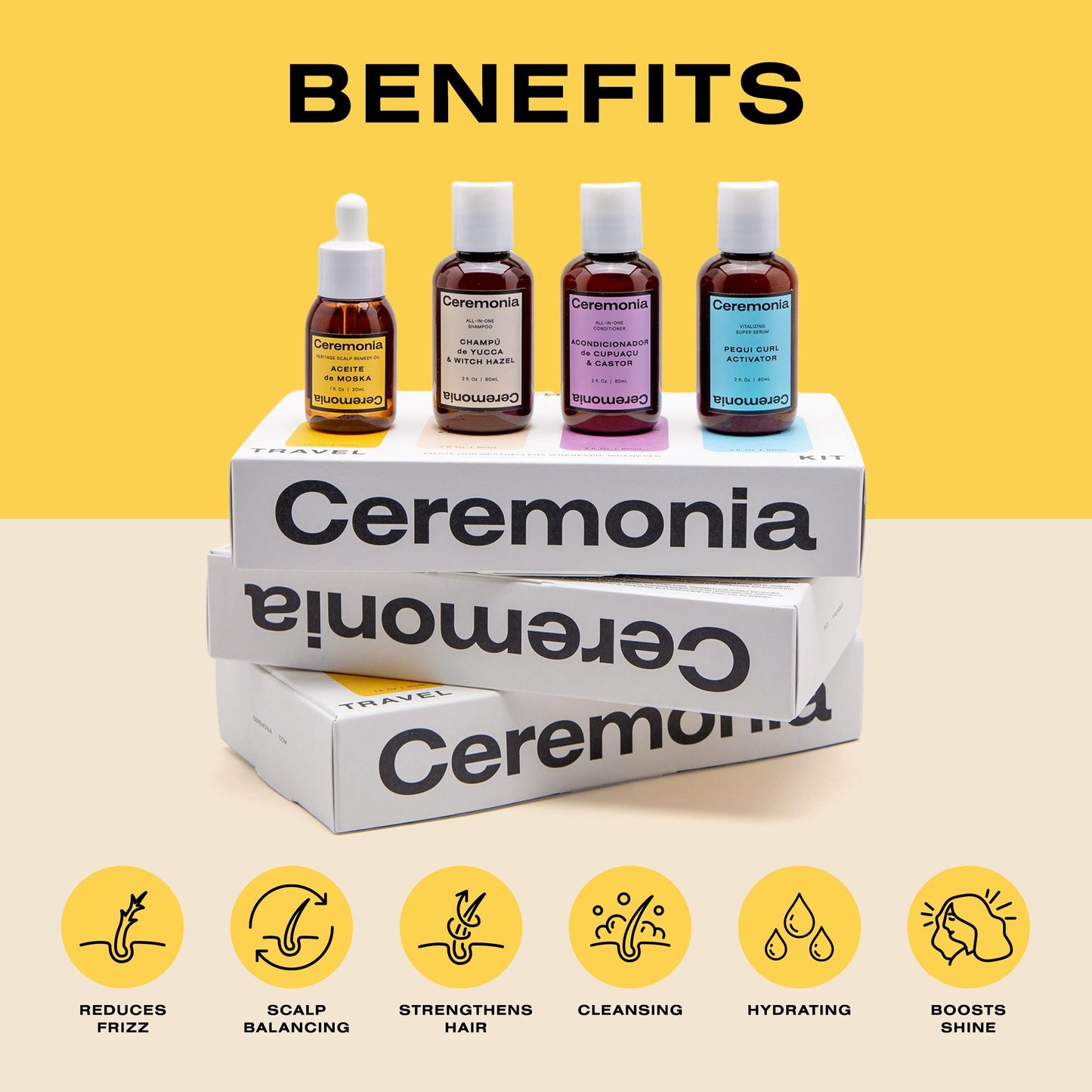 Ceremonia The Waves & Curls Travel Set | 4 Piece Mini Hair Care Set for Curly, Textured Hair | Includes Scalp Oil, Shampoo, Conditioner, Hair Serum Beauty & Personal Care Ceremonia