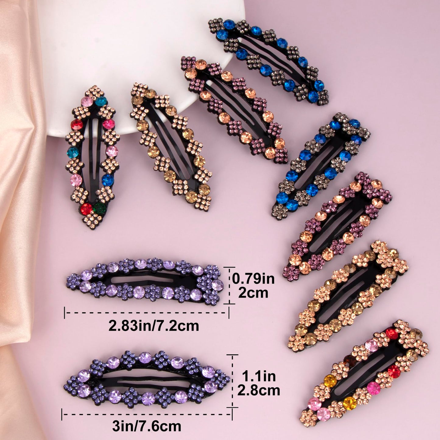 OIIKI Rhinestone Snap Hair Clips for Women 10pcs, Sparkly Glitter Crystal Hair Clips Barrettes Bling Diamond Fancy Hair Snap Clips Hairpins for Girls Beauty & Personal Care OIIKI