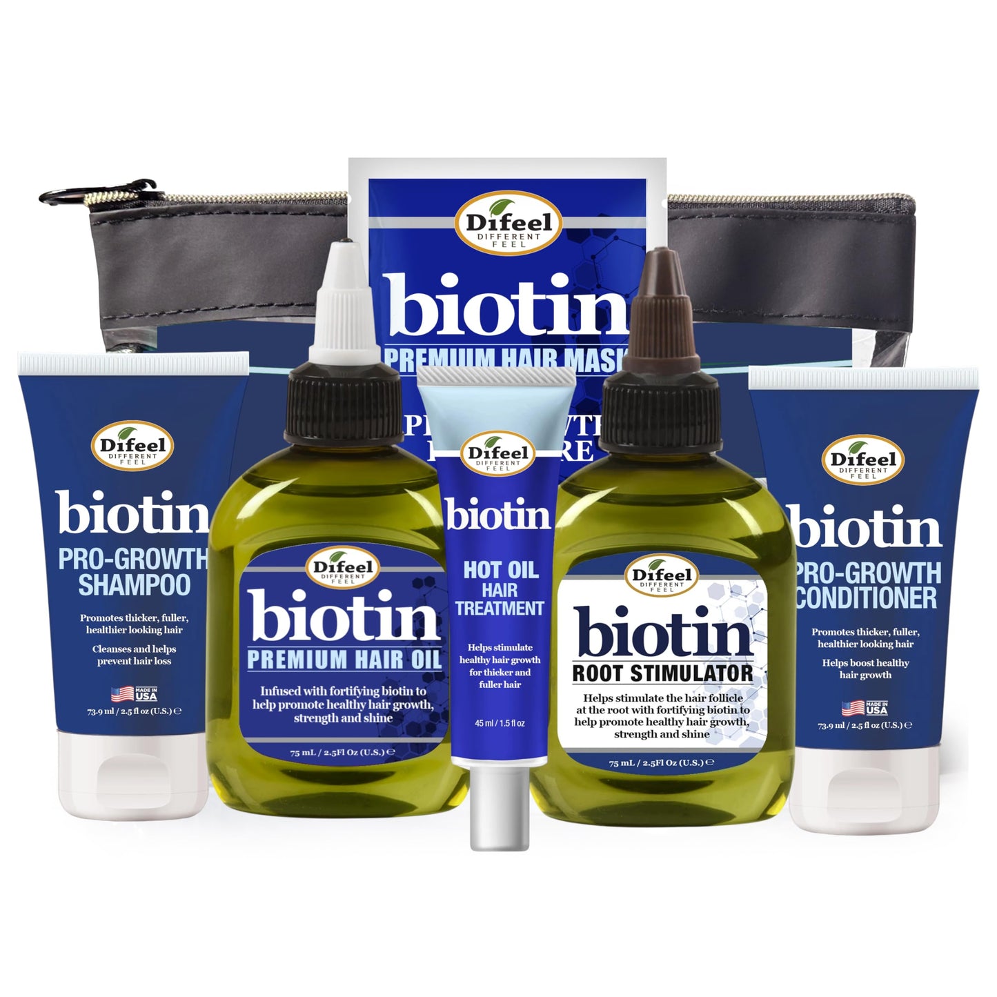 Difeel Biotin Hair Care Travel Set - 6-Piece Shampoo, Conditioner & More Collection - Travel Shampoo & Conditioner Set with Hair Oil, Hair Mask, Hot Beauty & Personal Care Difeel