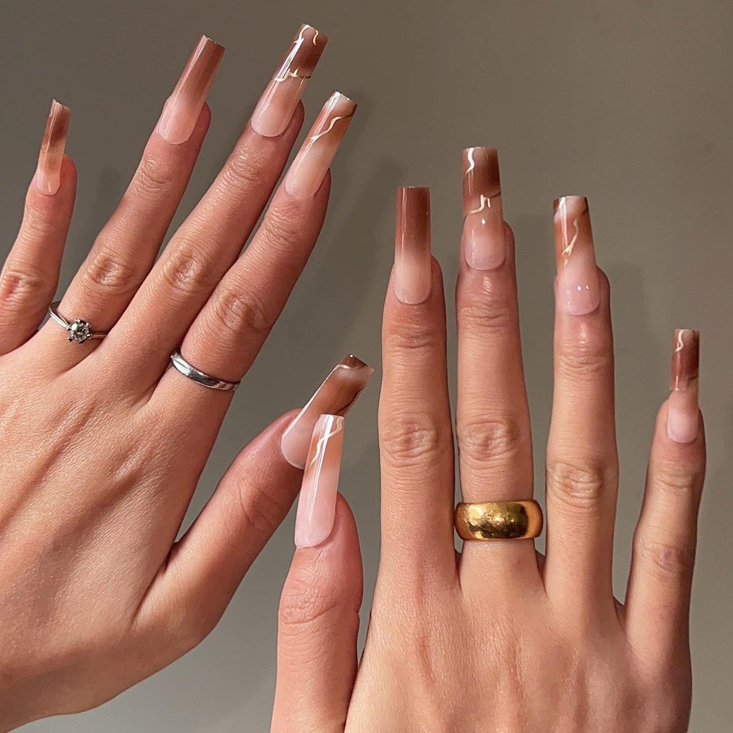 BABALAL Square Press on Nails - Long, Brown Acrylic, Ombre, Glossy Artificial Nails - Squoval Shape, for Women and Girls Beauty & Personal Care BABALAL