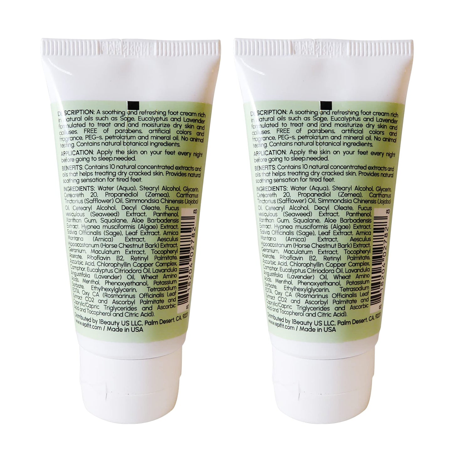 Epifit Aromatherapy Foot Cream with Lavender, Eucalyptus, Sage & Seaweed - Pack of 2 of 2 fl oz (60 ml) - 10 Natural Botanical Extracts for Dry Skin Beauty and Personal Care Epifit