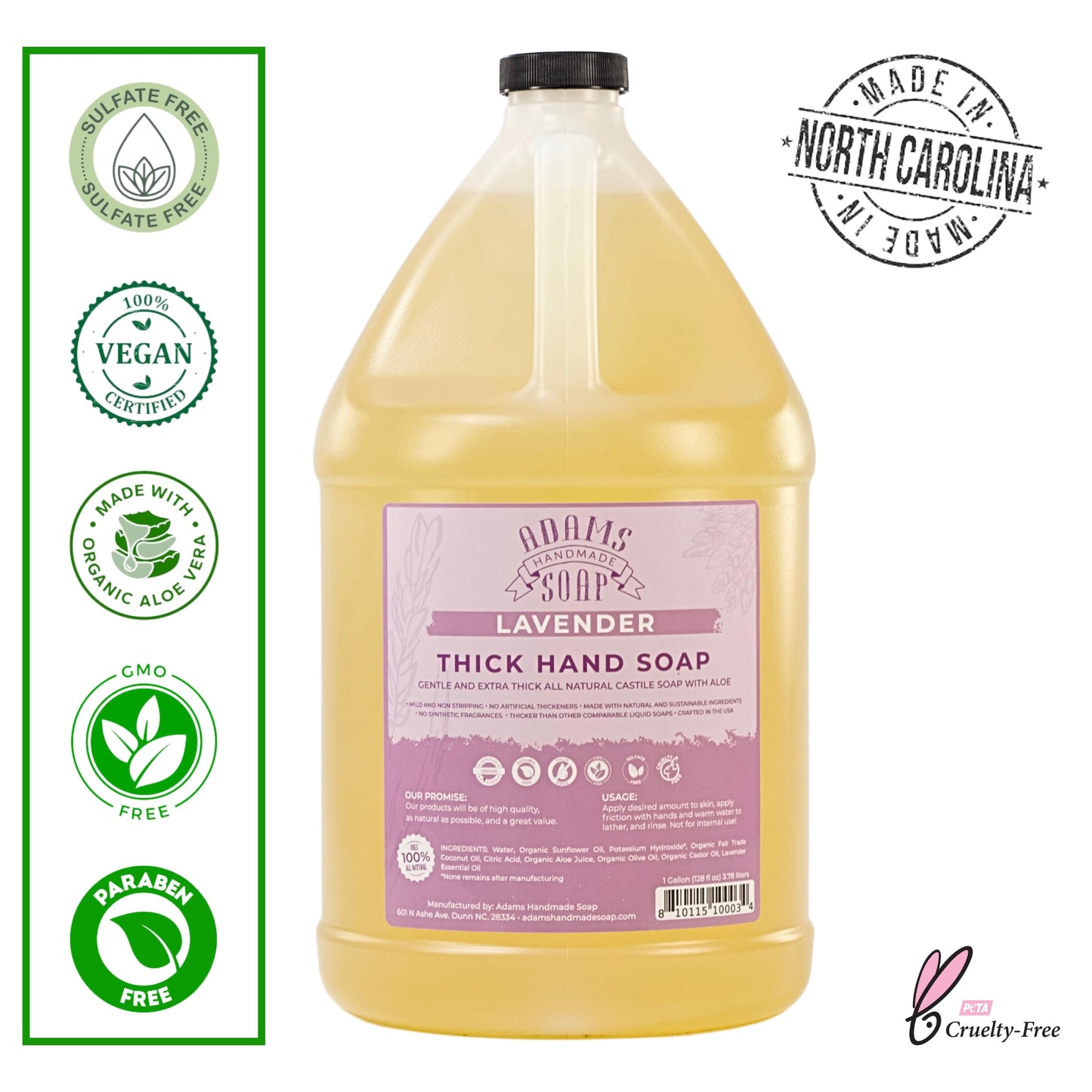 Adams Handmade Soap Thick Organic Castile Liquid Hand Soap 1 Gallon Refill - Lavender Beauty & Personal Care Adams Handmade Soap