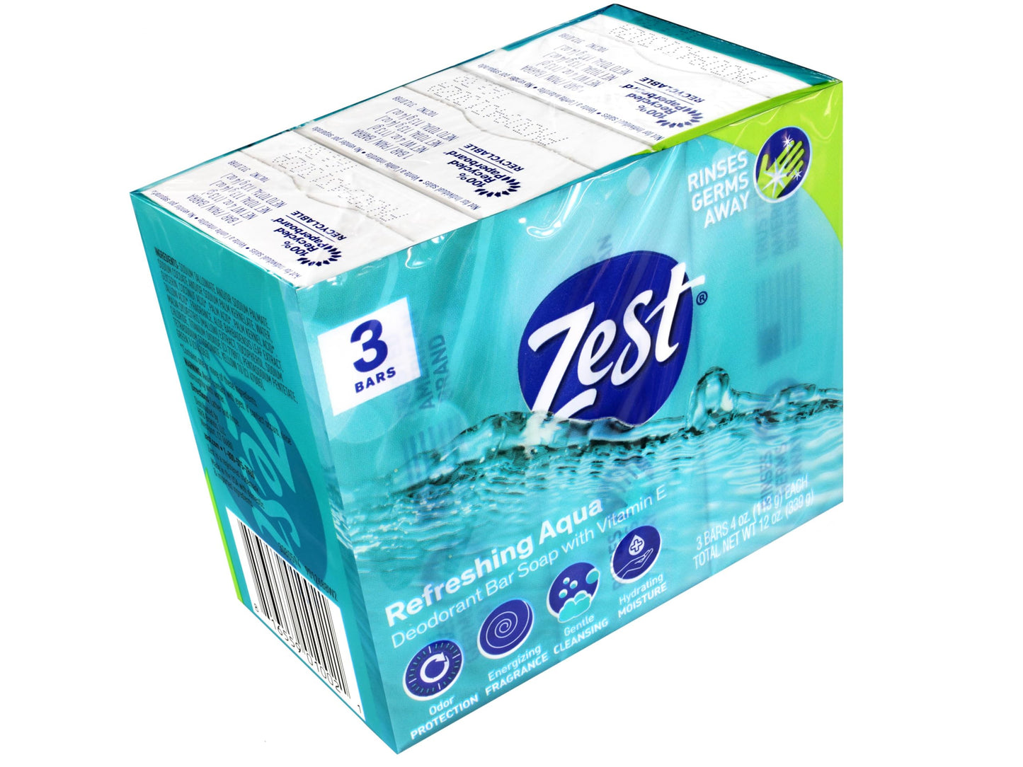 Zest Aqua Deodorant Bar Soap 3 ct (Pack of 12) Beauty & Personal Care Zest
