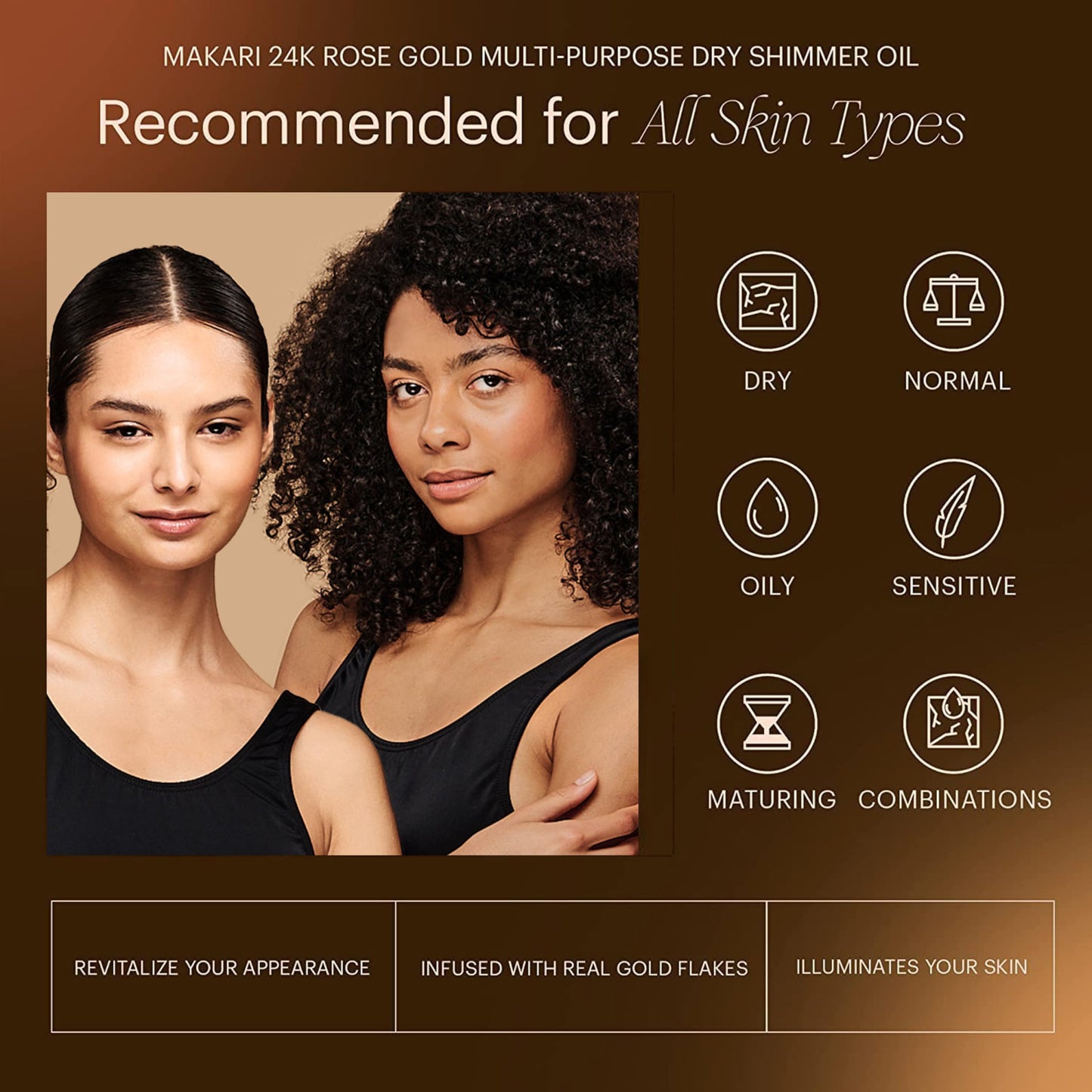 MAKARI 24K Rose Gold Multi-Purpose Dry Shimmer Oil (3.38 fl oz) | Body Shimmer Oil for Face, Hair and Body | Shimmer Body Oil with Real Gold Flakes | Beauty & Personal Care MAKARI