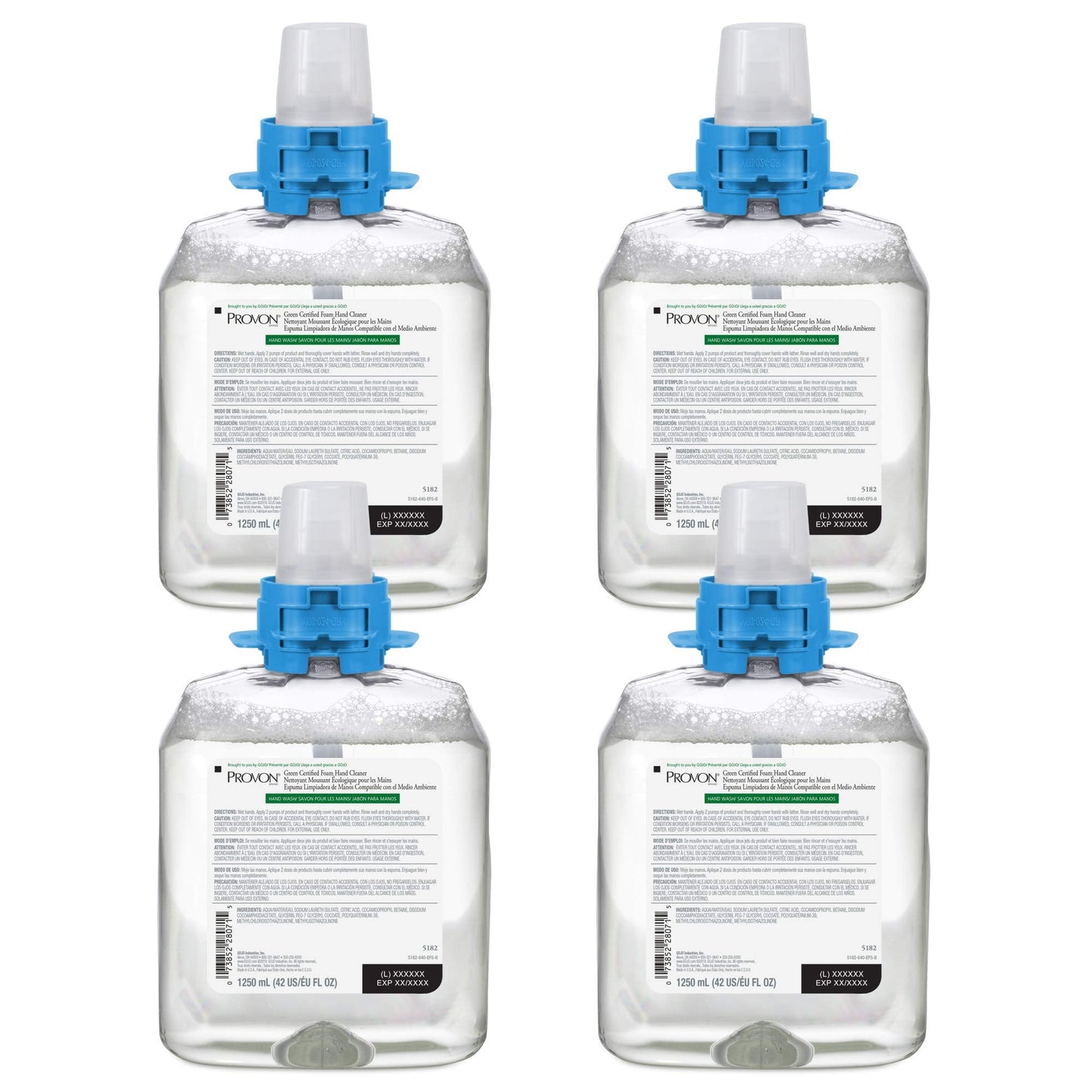 GOJO PROVON FMX Green Certified Foam Hand Cleaner 1250 mL Hand Cleaner Refill for PROVON FMX Push-Style Dispenser (Pack of 4) - 5182-04 Beauty & Personal Care GOJO