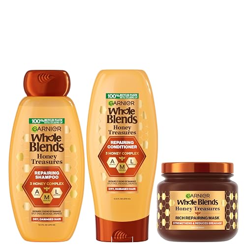 Garnier Whole Blends Honey Treasures Repairing Shampoo, Conditioner + Hair Mask Set for Dry, Damaged Hair (3 Items), 1 Kit (Packaging May Vary) Beauty & Personal Care Garnier