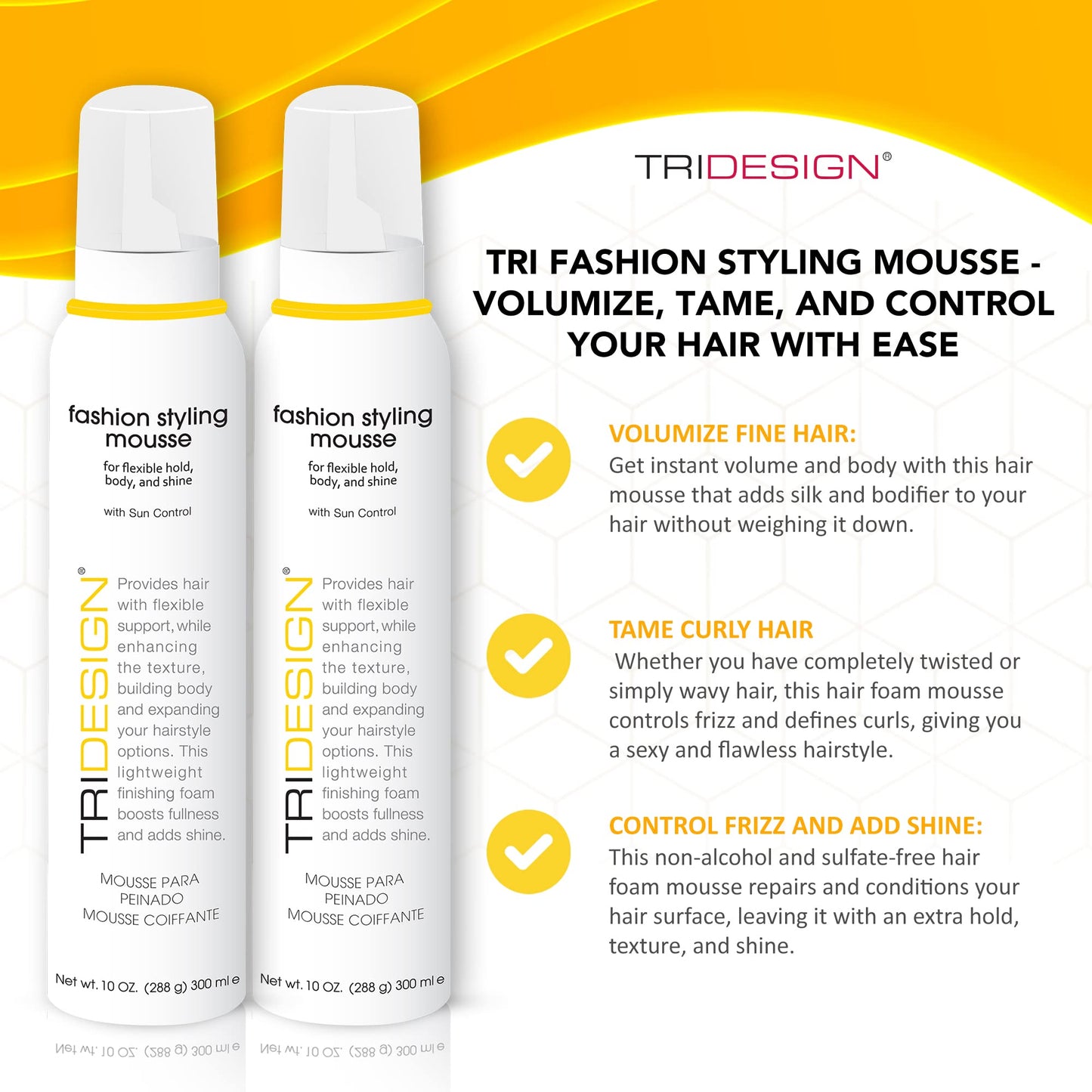 TRI Fashion Volumizing Mousse for Wavy Hair - Taming Curls, Frizz Control & Shine, Styling Foam for Women - 10 Ounce (2 Pack) Beauty & Personal Care TRIDESIGN