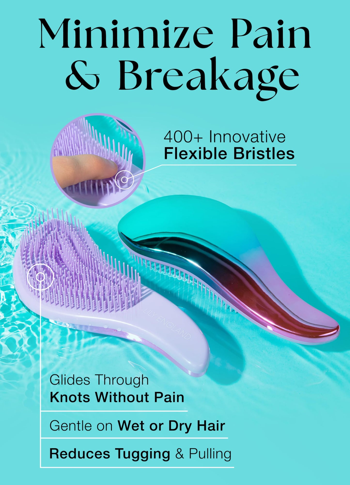 Lily England Detangler Hair Brush for Curly, Thick, Straight & Natural Hair - Gentle Detangling Brush for Women, Kids & Toddlers with Flexible Beauty and Personal Care Lily England