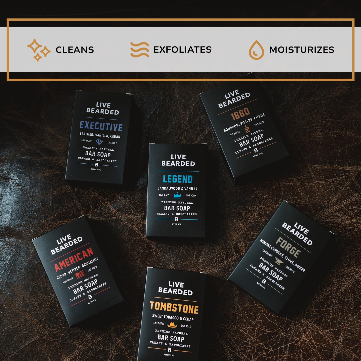 Live Bearded All-Natural Bar Soap for Men, 6-Pack of 5 oz - Made in the USA - Exfoliates and Moisturizes - Charcoal, Pumice, Shea Butter | Executive Beauty & Personal Care Live Bearded