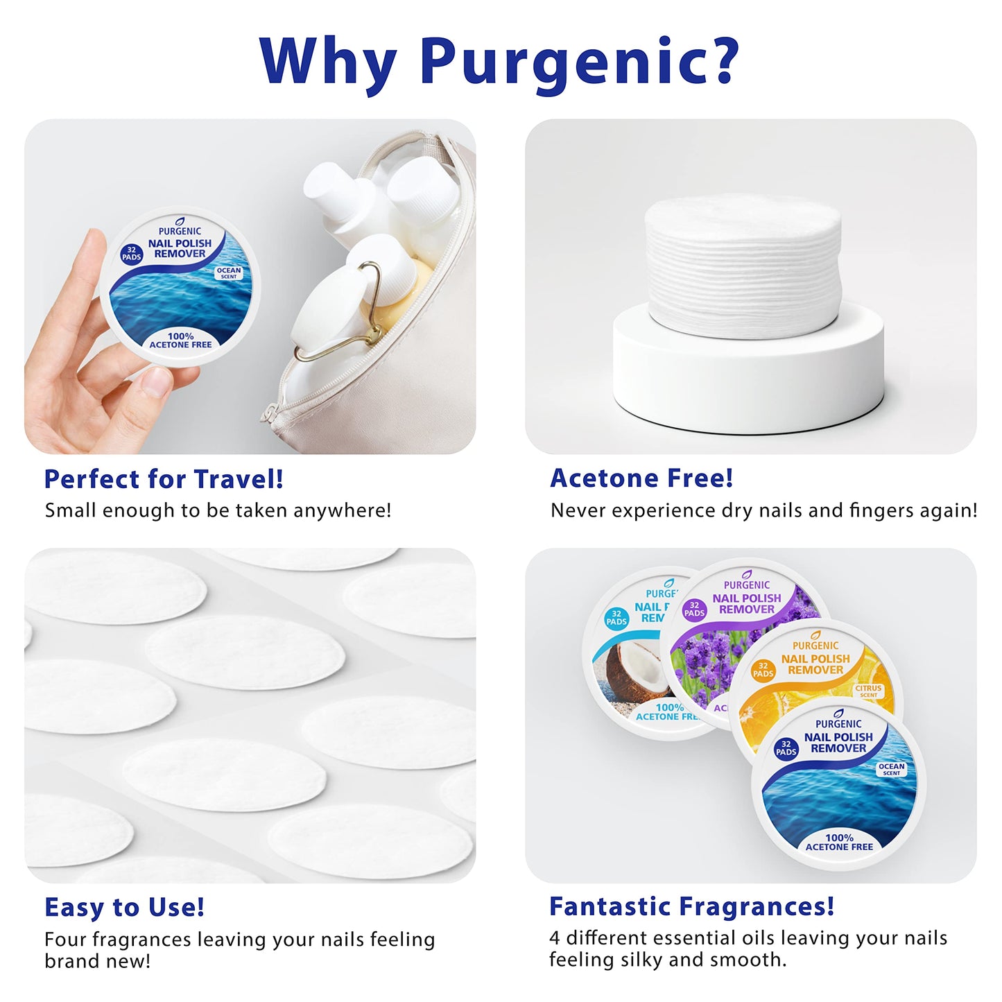 Purgenic Nail Polish Remover Pads - (128 Count) - On the Go & Travel - Lint Free Nail Polish Wipes - Pre-soaked Pads Made All Natural Ingredients Beauty & Personal Care Purgenic