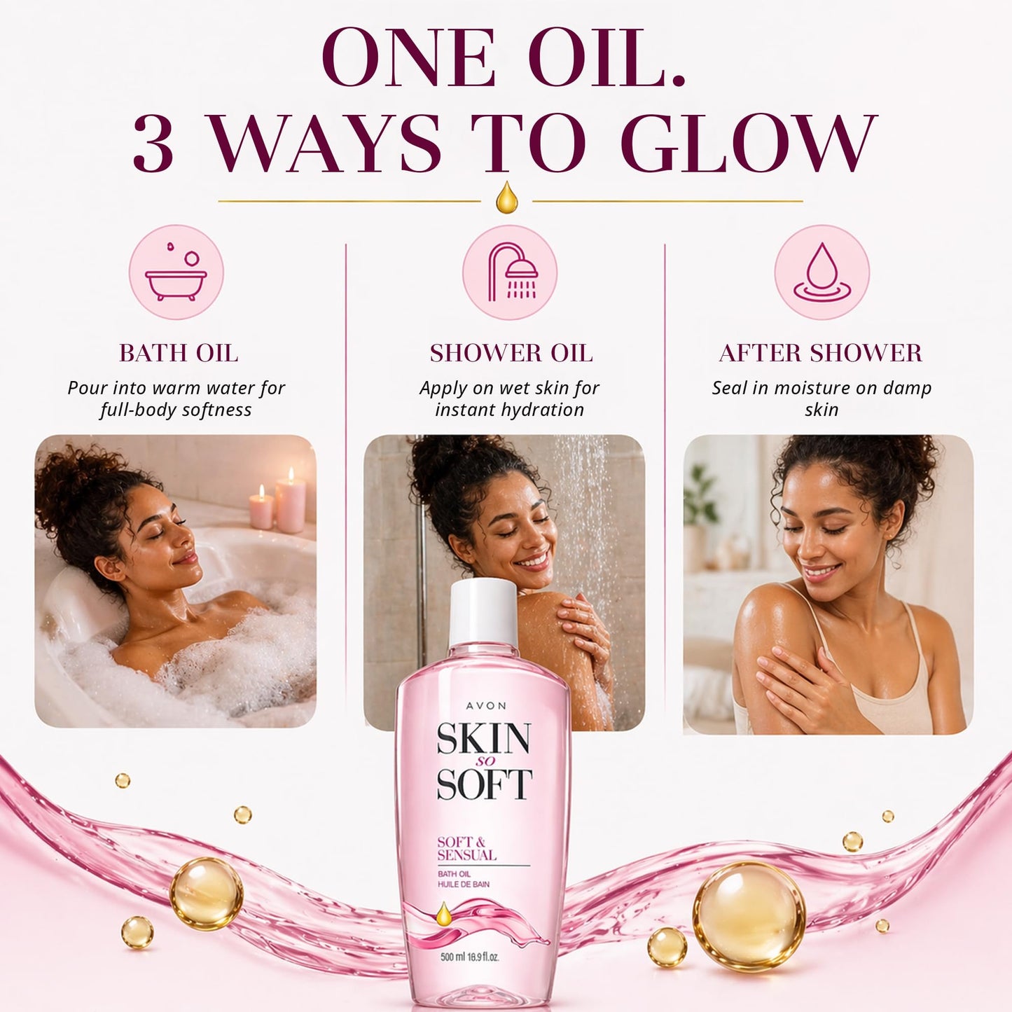 AVON Skin So Soft Soft & Sensual Bath Oil with Argan- Moisturizing Shower Oil for Dry Skin - Hydrating in & After-Shower Care for Women & Men -Non Beauty and Personal Care AVON