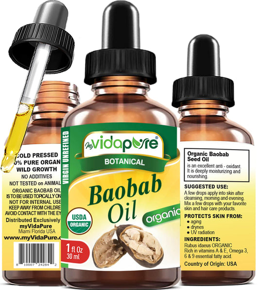 MYVIDAPURE Organic BAOBAB OIL Certified Organic 100% Natural Pure VIRGIN UNREFINED for Skin, Face, Hair, Lip and Nail Care (1 Fl Oz) Beauty & Personal Care MYVIDAPURE