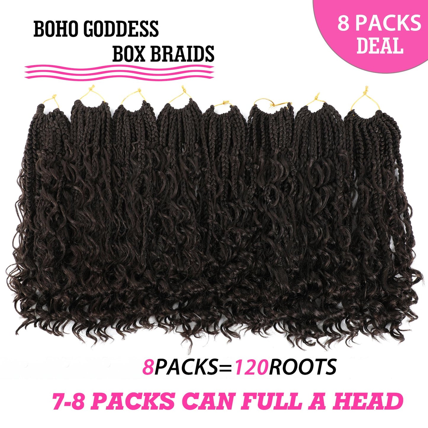 Wodun 14inch Goddess Box Braids Crochet Hair Pre Looped Box-Braids Crochet-Hair with Curly Ends For Black Women Synthetic 3X Bohemian Box Braiding Beauty & Personal Care Wodun