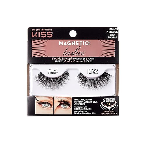 KISS Magnetic Lashes, Crowd Pleaser, 1 Pair of Synthetic False Eyelashes With 5 Double Strength Magnets, Wind Resistant, Dermatologist Tested Fake Beauty & Personal Care KISS