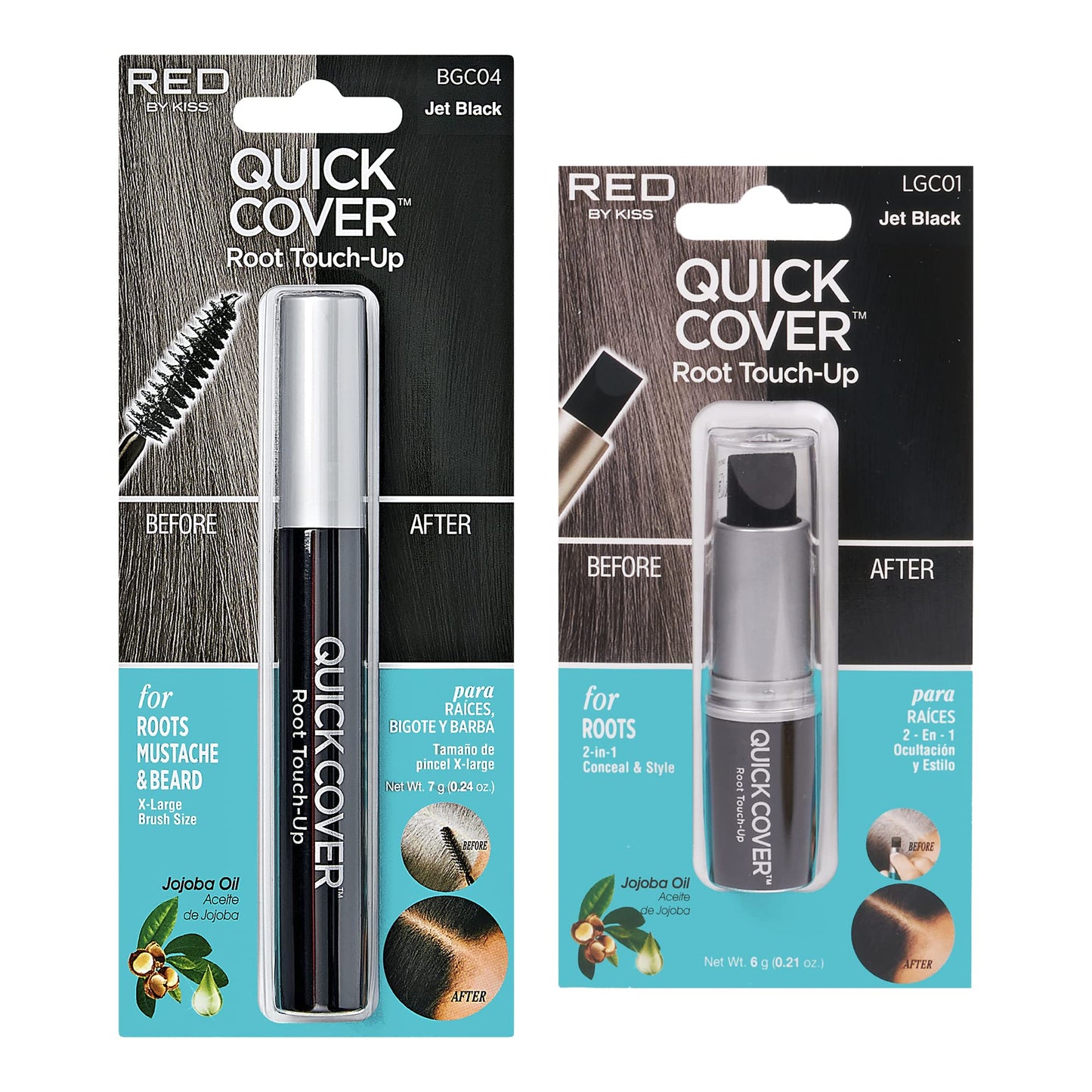 RED by Kiss Quick Cover Gray Hair Touch Up, Root Touch Up, Moisturize and Shine, Brush Type & Stick Type Set (Jet Black) Beauty & Personal Care Red by Kiss