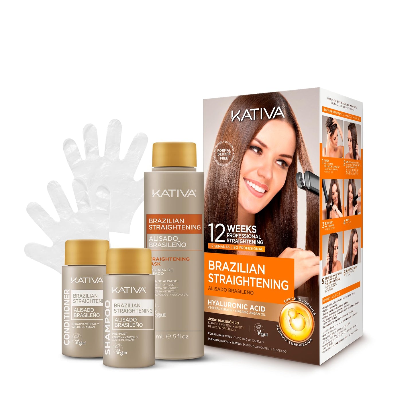 KATIVA Brazilian Keratin Treatment Kit at home Formaldehyde Free Hair Straightening with Hyaluronic Acid, Up to 12 Weeks Frizz Control for Curly Beauty and Personal Care KATIVA Default Title