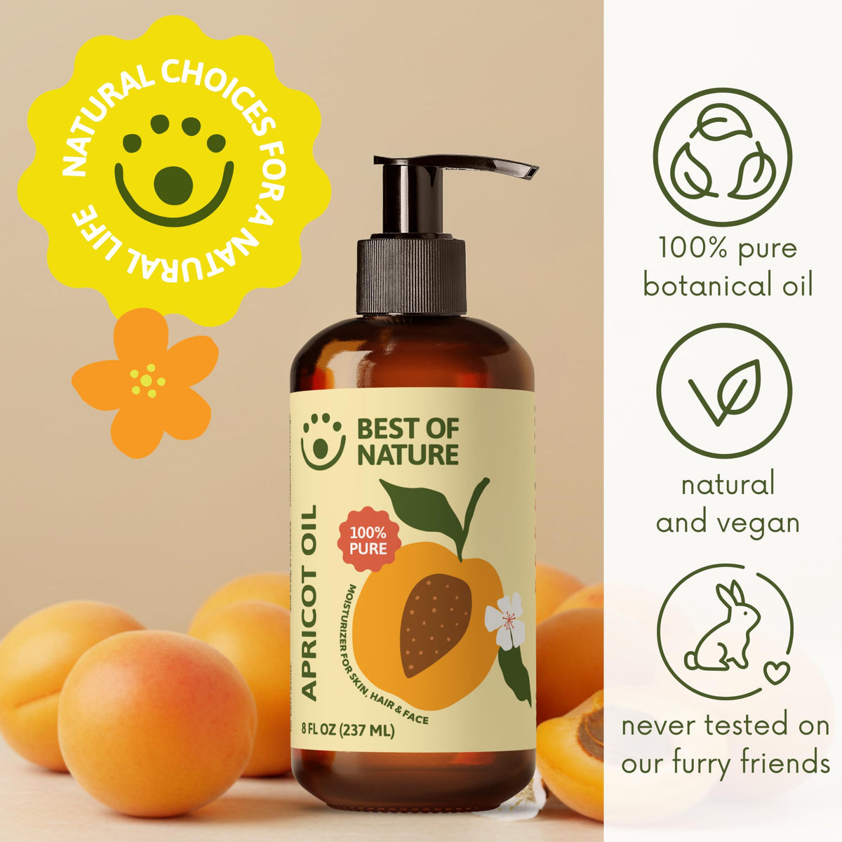 Best of Nature Apricot Oil, Lightweight Massage & Body Oil, 128 fl oz