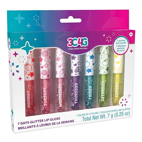 Make It Real 3C4G 7 Days Glitter Lip Gloss - Flavored Lip Gloss Set for Girls - Strawberry, Raspberry, Vanilla and More! - 7 Piece Lip Gloss Kit Beauty & Personal Care Make It Real
