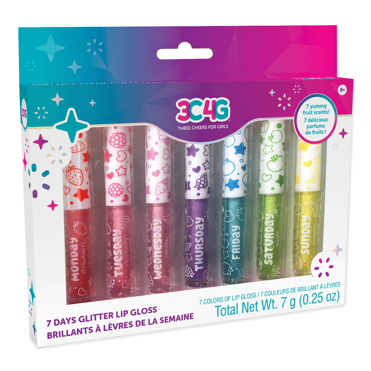 Make It Real 3C4G 7 Days Glitter Lip Gloss - Flavored Lip Gloss Set for Girls - Strawberry, Raspberry, Vanilla and More! - 7 Piece Lip Gloss Kit Beauty & Personal Care Make It Real